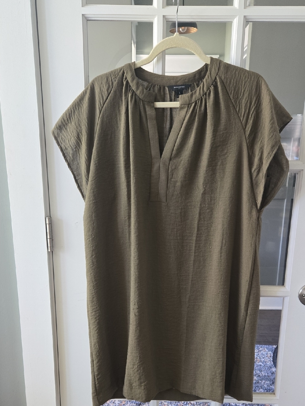 Banana Republic Olive Green Split-Neck Dress